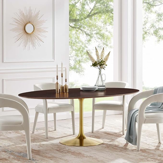 Modway Lippa Dining Table, 78", Gold Cherry Walnut
