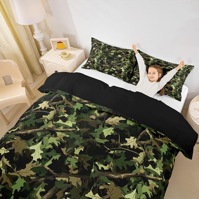 Tree Branches Duvet Cover Set Natural Green Wild Branch Girl Toddler Bedding Set for Teenage Boys | Camo Tree Tropical Jungle Comforter Cover Hunting Farmhouse Bed Sets, Room Decor Aesthetic