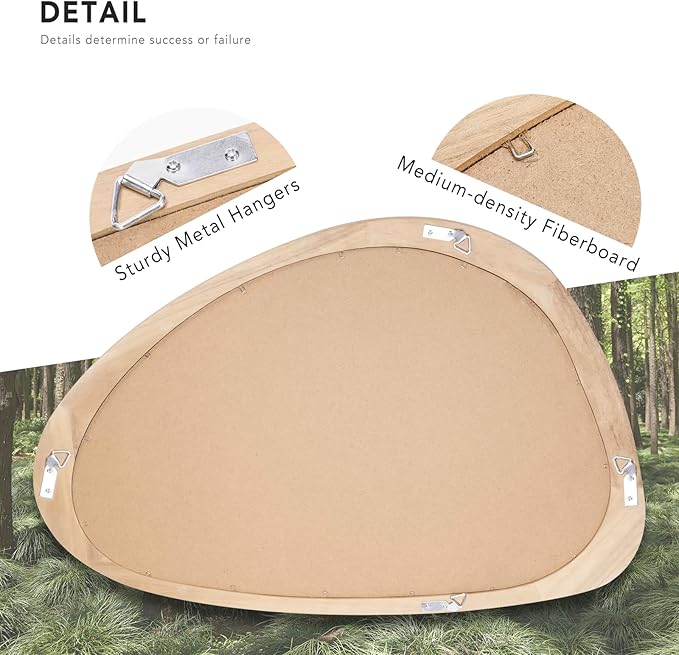 Irregular Wall Mirror, 20 x 30in Wooden Frame Asymmetrical Mirror, Large Home Decor Wall Mirrors, Hanging Vertically and Horizontally, for Bathroom, Living Room, Entryway (Natural Colour)