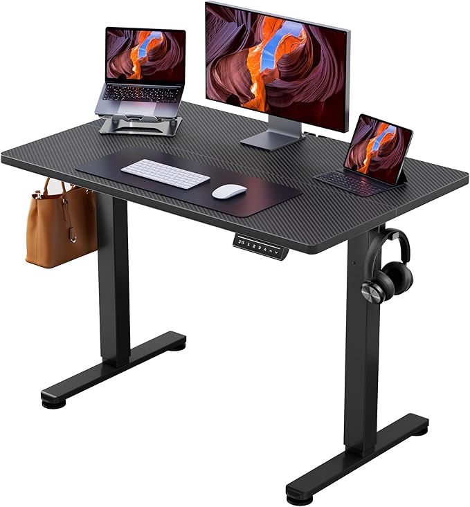 ErGear Height Adjustable Electric Standing Desk, 40 x 24 Inches Sit Stand up Desk, Memory Computer Home Office Desk with Two-Piece Desktop (Carbon Fiber Black)