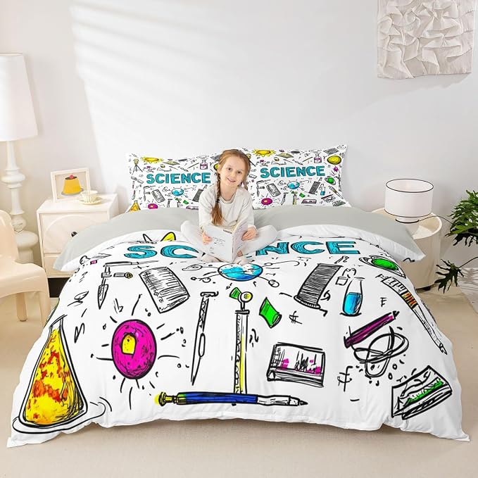 Erosebridal Science Duvet Cover Set Science Students Twin Bedding Sets for Girls for Youth Boys | School Educational Comforter Cover Math Equations Geometry Axis Art Bed Set, Room Decor Aesthetic