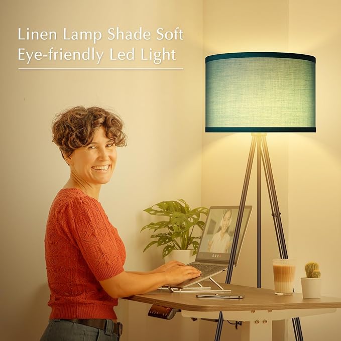 BoostArea Floor Lamp for Living Room, Tripod Floor Lamp, Green Linen Lamp Shade, Blub Not Included,Mid Century Standing Lamp for Living Room, Bedroom, Study Room and Office