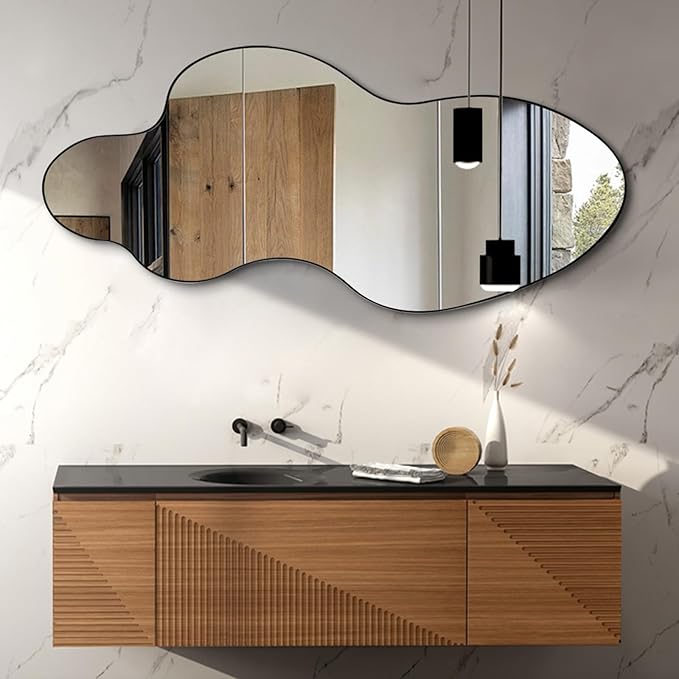 Irregular Mirror, 55"x26" Asymmetrical Mirrors for Wall, Large Abstract Mirror with Metal Frame, Modern Unique Shaped Mirrors for Living Room Bathroom Bedroom Hallway Entryway Fireplace