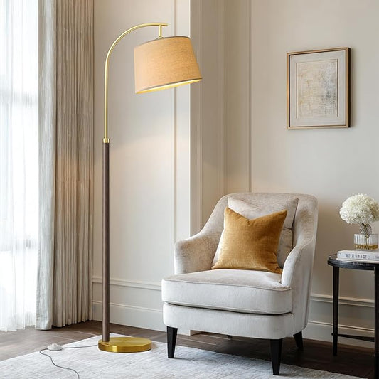63" Wood Floor Lamps for Living Room with Foot Switch Arc Tall Standing Lamp for Bedroom Mid Century Modern Corner Gold Floor Lamps for Office Nursery Industrial Reading Lamp, Walnut Brown