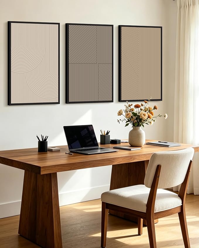 KUVIOKE Minimalist Abstract Bohemian Framed Wall Art Modern Boho Neutral Line Wall Decor Geometric Artwork Bedroom Dining Room 24x36in (Black Framed)
