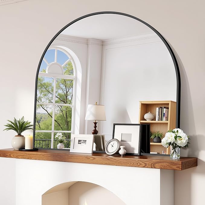 CIRCUMI Arched Wall Mirror, 42"x42" Black Arched Mirror with Tempered Glass, Metal Frame, Large Size for Entryway Table, Mantel,Living Room,Over Sink,Arch Mirror for Decor,Shatterproof&Crystal-Clear