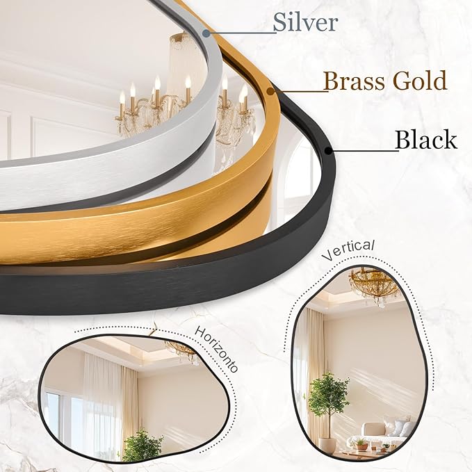 Large Irregular Wall Mirror Black Asymmetrical Bathroom Mirror Modern Decorative 26"x37.5" Aluminum Alloy Frame for Bathroom, Living Room, Entryway, Bedroom
