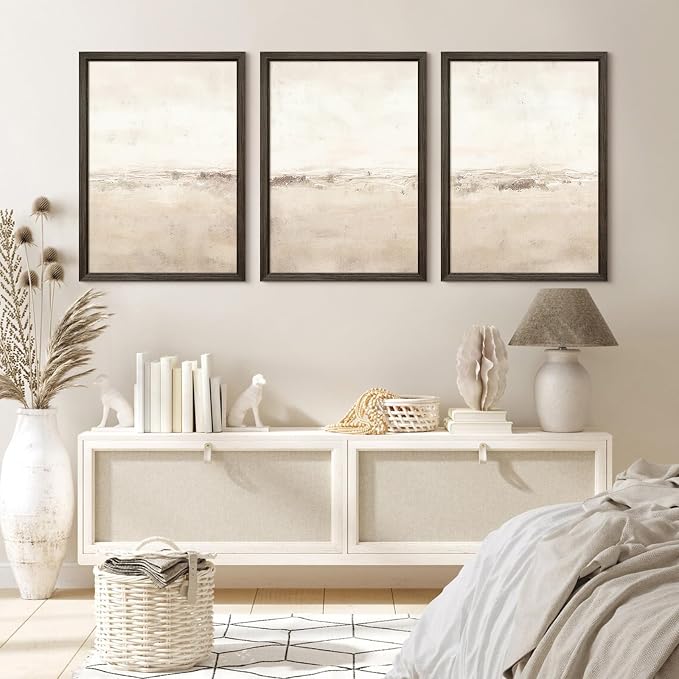 Baccone Beige Abstract Wall Art Set of 3 Neutral Canvas Wall Art Prints Boho Abstract Picture Modern Abstract Art Wall Decor Minimalist Artwork for Living Room Bedroom Decor 12x16 Inch Wood Framed
