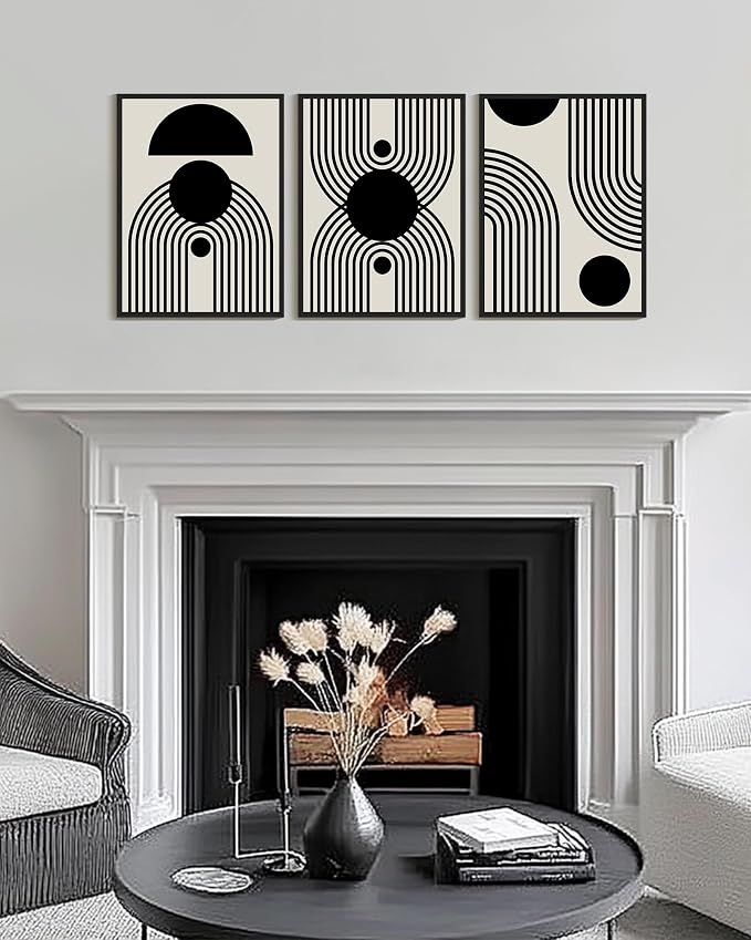 Drsoum Black Abstract Boho Wall Art Framed Modern Bohemian Wall Decor Geometry Lines Prints Ready to Hang 12x16in Black Framed