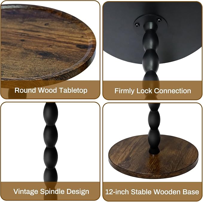 Plant Stand Indoor, 11’’ Round Wood Plant Stand Shelf for Pots, Heavy Duty 50 lbs Pedestal Flower Pot Stand with Raised Edge, Mid Century Modern Wooden Plant Holder for Indoor Plants