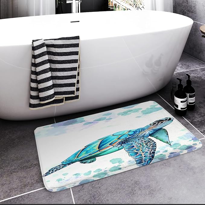 Britimes Bath Mat for Bathroom Sea Turtle Washable Floor Rug Carpets Floor Mat Bathroom Decorations 16x24 inches for Kitchen Bedroom Indoor