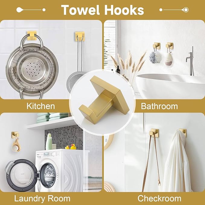 Brushed Gold 10 Pieces Bathroom Hardware Accessories Set Towel Bar Set Towel Holder&Racks Set for Bathroom,SUS304 Stainless Steel,Wall Mounted 16-Inch