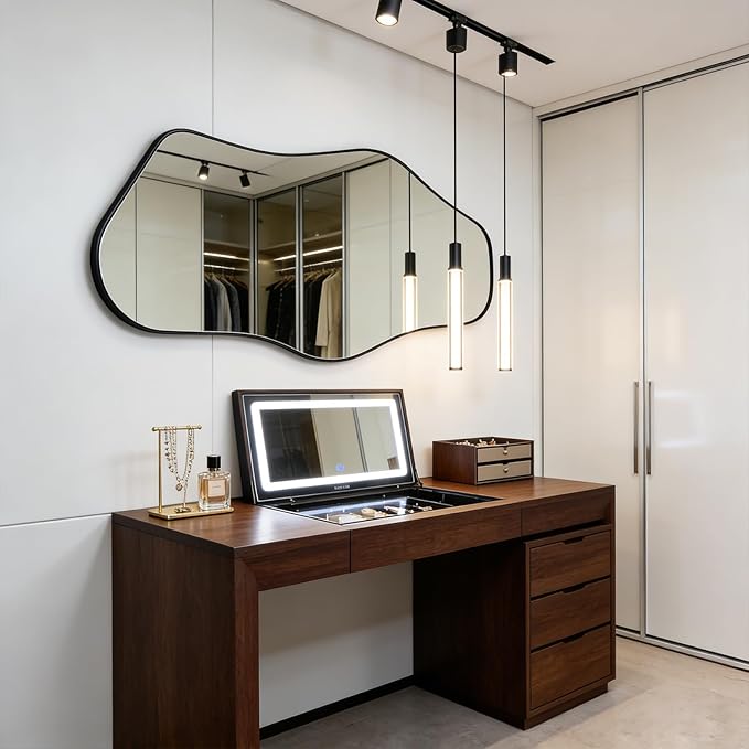 Large Irregular Mirror, 55"x25.6" Asymmetrical Wall Mirror with Metal Frame, Modern Abstract Full Body Mirrors for Living Room Bathroom Bedroom Hallway Entryway Fireplace, Cloud Shaped