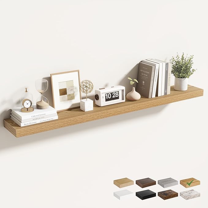 48 Inch Floating Shelves for Wall 1 Pack, 48" Wall Shelves for Books, Storage, Decor, Wall Mounted Floating Shelf with Invisible Brackets for Kitchen, Living Room, Light Brown