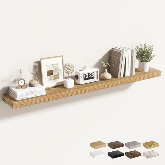 48 Inch Floating Shelves for Wall 1 Pack, 48" Wall Shelves for Books, Storage, Decor, Wall Mounted Floating Shelf with Invisible Brackets for Kitchen, Living Room, Light Brown