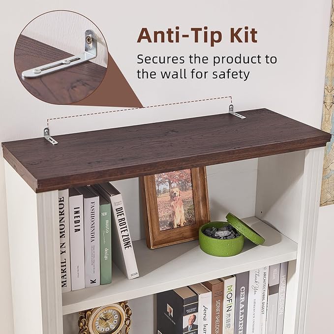 70" White Tall Bookshelf Set of 3,5-Tier Thick Wooden Book Shelf with Adjustable Shelves,Free Standing Farmhouse Bookcase with Open Display Storage,Floor Vintage Bookshelves for Living Room