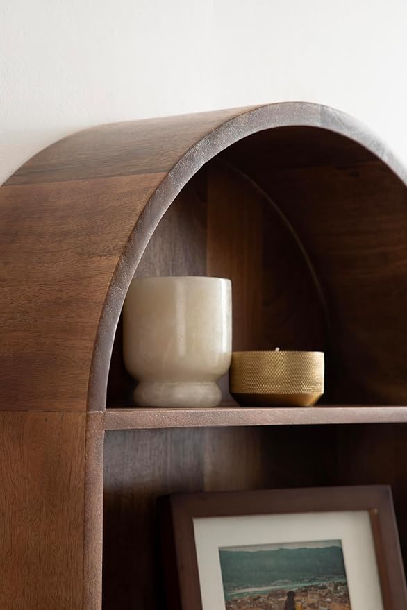 Kate and Laurel Arcott Modern Arched Wall Shelf, 18 x 26, Walnut Brown, Transitional Arch Wall Shelves for Over-The-Toilet Storage or Entryway Storage Shel