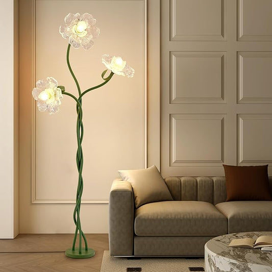 Flower Floor Lamp for Living Room, 3 Light Floor Lamps with Adjustable Gooseneck, Standing Lamp for Bedroom with 3 Color Temperatures, Tall Corner Floor Lamp for Living Room, Bedroom—Green