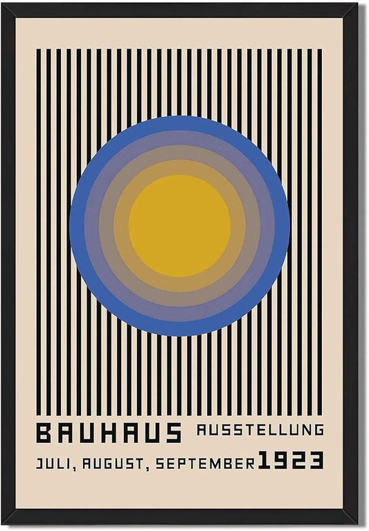 Framed Bauhaus Poster Canvas Wall Art for Living Room Bedroom Office Apartment Home Decor Pictures Wall Decor, Abstract Circles Art Print, Vintage Modern Style Poster (Black Framed,12L X16W)