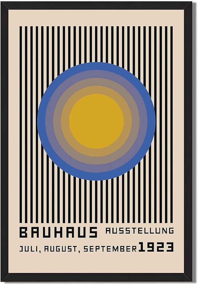 Framed Bauhaus Poster Canvas Wall Art for Living Room Bedroom Office Apartment Home Decor Pictures Wall Decor, Abstract Circles Art Print, Vintage Modern Style Poster (Black Framed,24" LX36W)