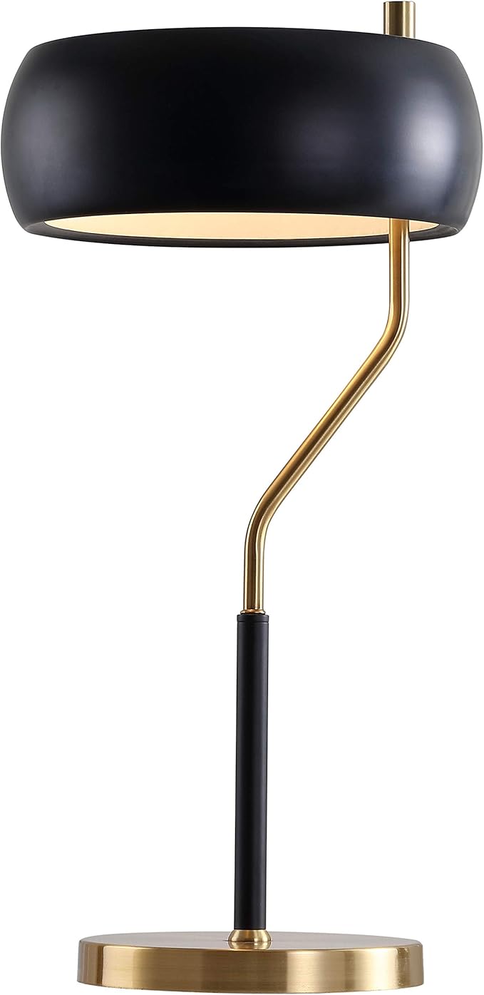 JONATHAN Y 22.5" Mid-Century Modern Desk Lamp, Black and Brass Gold Metal Bedside Lamp for Living Room, Bedroom Nightstand, Minimalist Office Task Lamp Black Metal Shade, LED Bulb Included JYL6008A