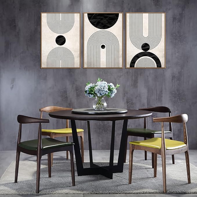 Framed Wall Art Canvas Set Mid Century Boho Pictures Modern Abstract Geometric Wall Decor Minimalist Black Beige Bohemian Canvas Painting Artwork for Living Room Bedroom Office 20"x28"x3 Natural