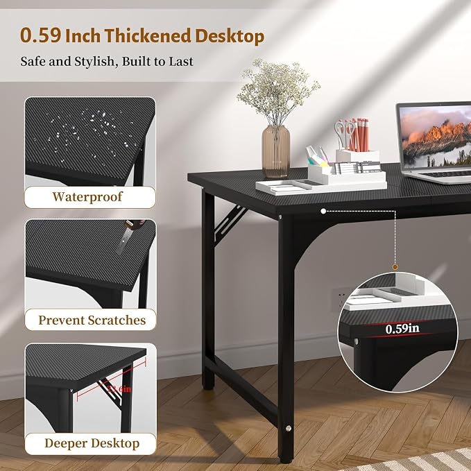 Computer Desk, 55 Inch Home Office Desks, Office Desk for Gaming Writing Study Work, Study Table with Large Legroom, Computer Desk with Metal Frame, Modern Simple Home Office Desk for Bedroom