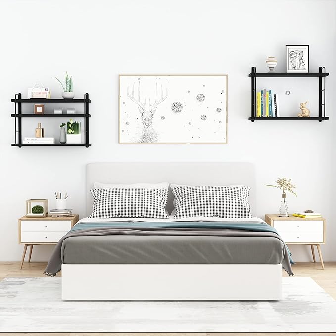 MXCSE Wall Shelves, Wall Mounted Bookshelves, DIY Floating Shelves for Wall, Wood Hanging Book Shelves for Room, Bedroom, Living Room, Easy Installation (Black, 50W x 17H)