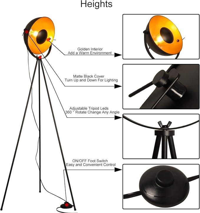 COSYLUX Industrial Tripod Floor Lamp for Living Room, Modern Satellite Tall Standing Lamps for Bedrooms Black Gold (No Bulbs)
