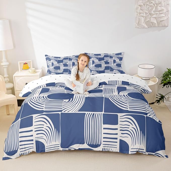 Erosebridal Bohemian Geometric Full Comforter Cover Mid Century Abstract Duvet Cover Boho Ethnic Bedding Set for Kids Boys Adult Women Modern Abstract Striped Bed Sets with 2 Pillow Cases