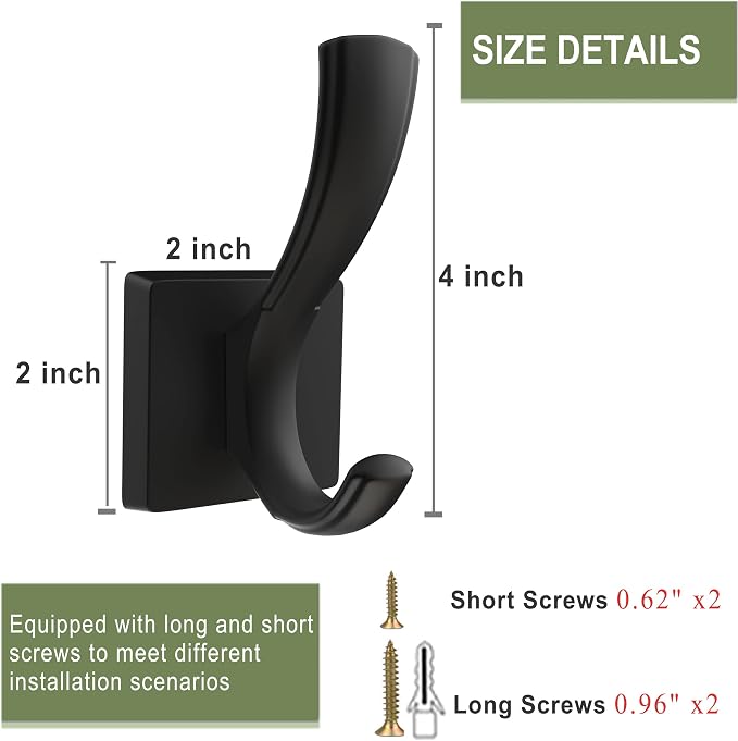 TOFIIGREM Black Towel Hooks Coat Hook, Towels Robe Holder for Bathroom Hat Hooks for Wall Hanging Key Bag Backpack (5 Pack, Black)