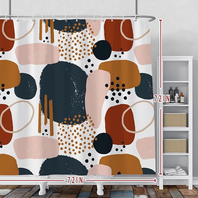 Baocicoo Abstract Shower Curtain Grey and Brown Blocks Black Dots Aesthetic Minimalist Shower Curtains for Bathroom Hostel Hotel Durable Fabric Waterproof Curtain for Bathroom with Hooks 72x72Inches