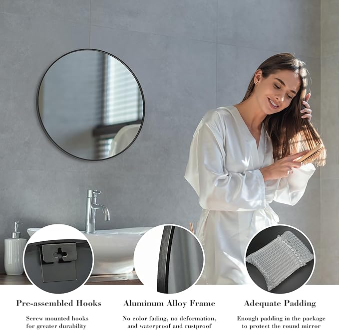 NEWBULIG Wall Mirror, Bathroom Mirror for Over Sink, Matte Metal Framed Vanity Mirror, Wall Decor for Bedroom, Tempered Glass