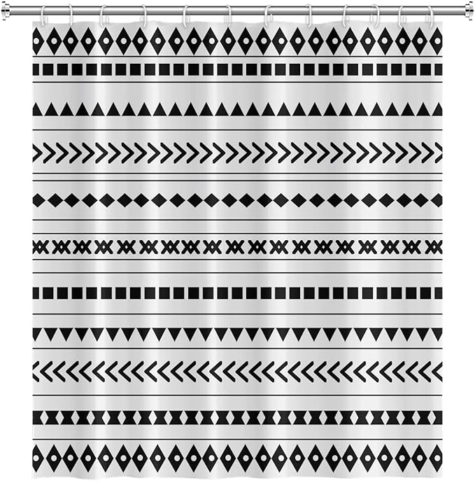 Black and White Fabric Bathroom Shower Curtain Boho Abstract Geometric Pattern Waterproof Polyester Shower Curtains for Modern Minimalist Artistic Aesthetic Home Decorative, 65x72 Inch