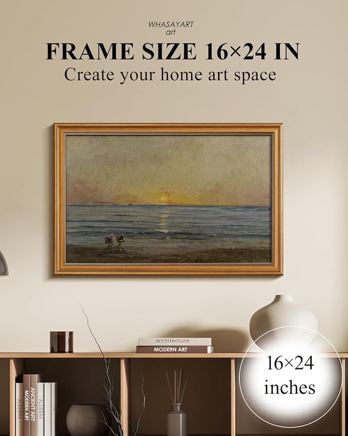 HUARCEY Gold Framed Vintage Wall Art for Living Room, Landscape Painting Prints Shelf Decor for Kitchen, Aesthetic Bedroom Wall Art, Best Gifts for Friends or Family - Ocean Sunrise 24L x 16W