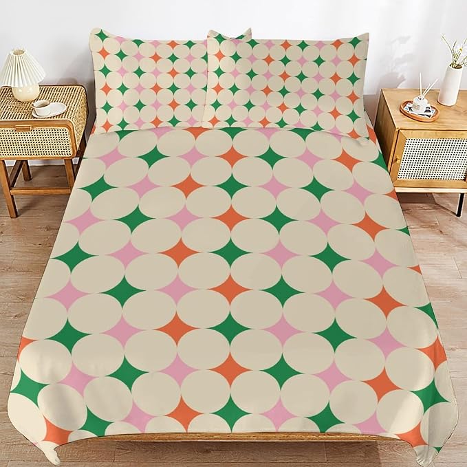 Modern Mid Century Duvet Cover, Vintage Geometry Bedding Sets Soft Comforter Cover，Aesthetic Abstract Art Bedding 3 Piece (1 Duvet Cover 102"x90" + 2 Pillow Sham 20"x30")