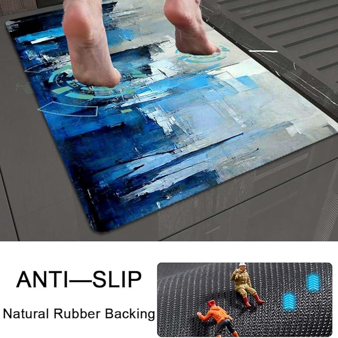 Bath Mat Rug,Blue grey and more colors abstract Non Slip Quick Dry Super Absorbent Thin Bathroom Rugs Fit Under Door-Easy to clean Bathroom Floor Mats-Shower Rug for Shower Sink Bathtub(17" x 27.5"In)