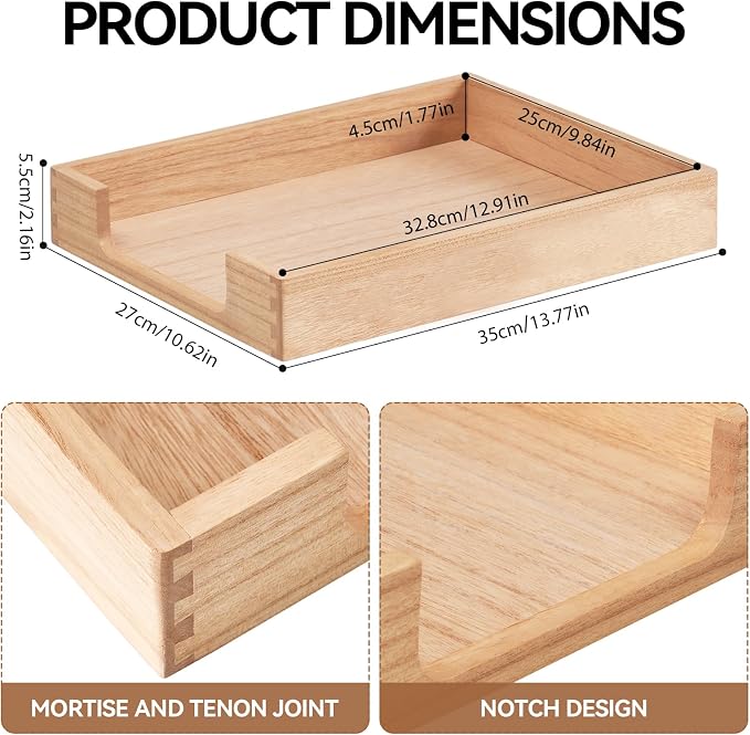 KIRIGEN Wood Letter Tray, Single-Tier Front-Load Desktop Paper Organizer, Wooden Document Tray for Letter and A4 Paper, File Folder, Mail, Home Office Desk, 13.77 x 10.62 x 2.16 Inch, TP-NA