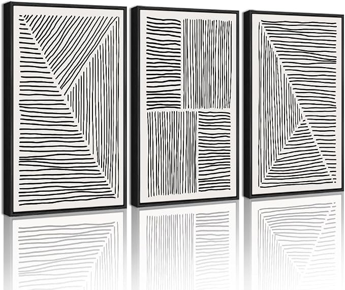 Drsoum Mid-Century Modern Framed Wall Art Minimalist Abstract Boho Black Line Wall Decor Geometric Artwork Kitchen Dining Room 11x14in Black Framed