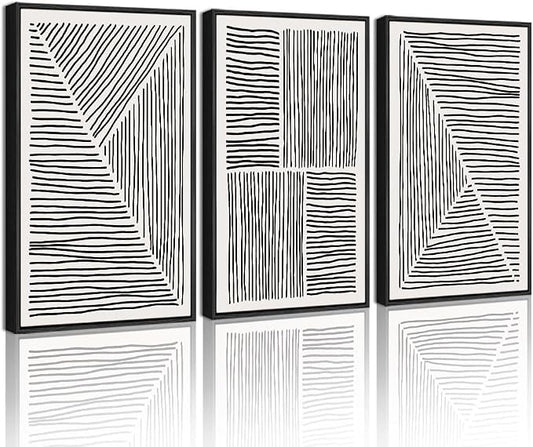 Drsoum Mid-Century Modern Framed Wall Art Minimalist Abstract Boho Black Line Wall Decor Geometric Artwork Kitchen Dining Room 11x14in Black Framed