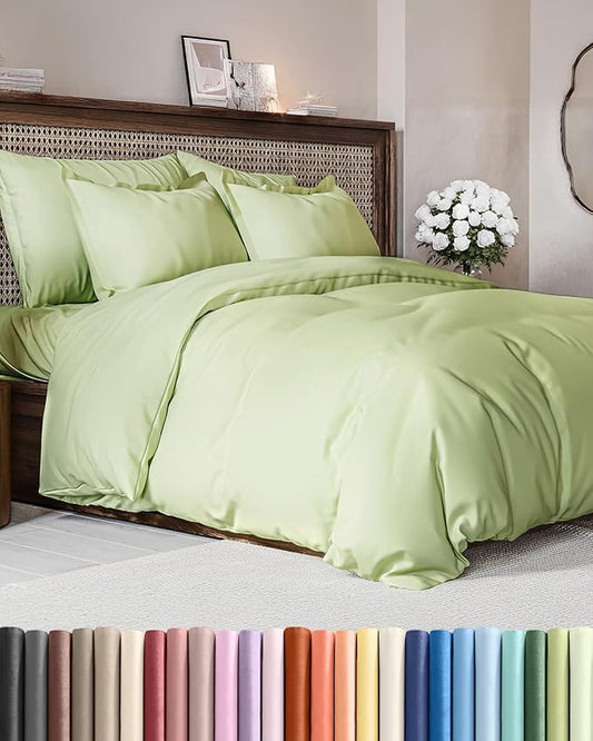Duvet Cover King Size - Extra Soft King Size Duvet Cover - Lightweight, Breathable, Easy Care & Fade Free w/Zipper Closures & Ties - 104" x 90" Inches - (Light Sage Green) Comforter Not Included