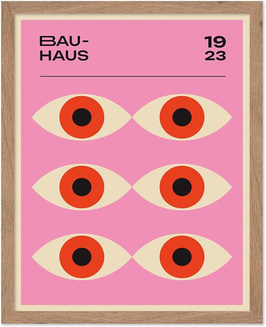 Poster Master Bauhaus Poster - Lavender Evil Eye Print - Geometric Art - Chic Boho Art - Mid Century Modern Art - Contemporary Art - Great Living Room or Bedroom Wall Decor - 8x10 Beige Framed