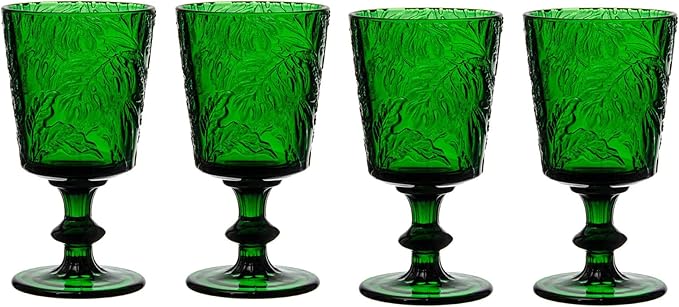 Jomop Handmade Pressed Colored Stemmed Wine Glasses Set Green Set of 4 Retro St. Patrick's Day Vintage Glassware (4, Wine Goblet)