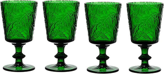 Jomop Handmade Pressed Colored Stemmed Wine Glasses Set Green Set of 4 Retro St. Patrick's Day Vintage Glassware (4, Wine Goblet)