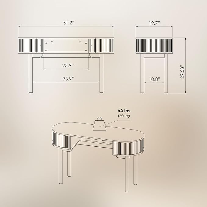 WERMO 51'' Small Wood Writing Desk and Makeup Vanity Desk with Storage and Sliding Doors - Narrow Computer and Work Table for Home Office, Modern Vanity, Oak Dressing Table for Bedroom (Oak)