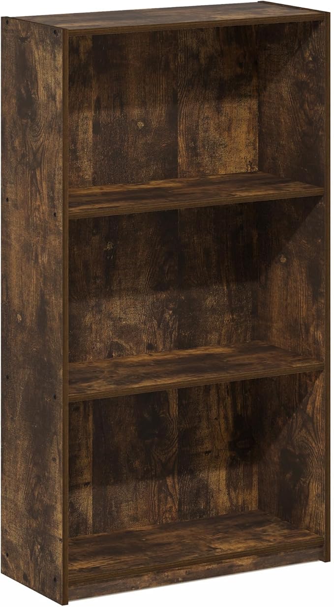 Furinno Basic Book Shelf, 3-Tier Modern Bookshelf, Bookcase with Open Shelves, 9.3 x 21.8 x 39.5, for Living Room, Bedroom, Home Office, Amber Oak