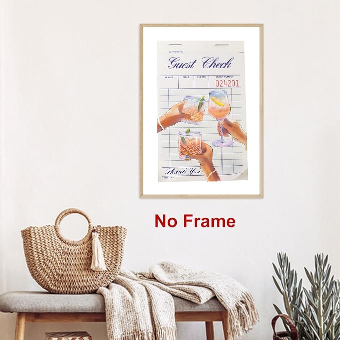 Funky Retro Wall Art Guest Check Poster Blue Minimalist Wall Prints Cheers Canvas Wall Art Bar Cart Pictures Preppy Modern Paintings Vintage Alcohol Posters for Living Room Bedroom 16x24in Frameless