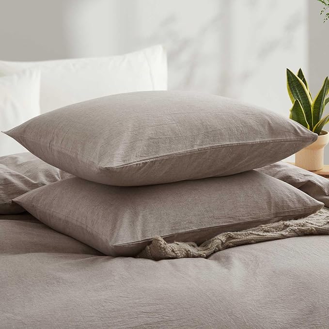 100% Cotton Duvet Cover Full Size, Mauve Brown Linen-Like Natural Bedding Set with Zipper Closure (No Comforter), Full Size, Duvet Cover (80"x90") x 1, Pillowsham(20"x26") x 2