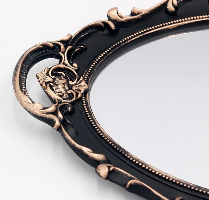 Eaoundm 14.5 x 10 inchs Oval Antique Decorative Wall Mirror Vintage Hanging Mirror (Brown 2 Pcs)
