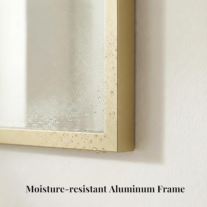 36"x36" Square Gold Bathroom Mirror, Shatterproof Tempered Glass, Brass Tone Large Geometric Mirror, Ultra-Flush Wall-Mounted